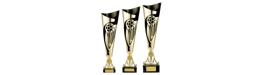 BLACK/GOLD LASER CUT FOOTBALL METAL CUPS  - AVAILABLE IN 3 SIZES (32.5CM - 36CM)